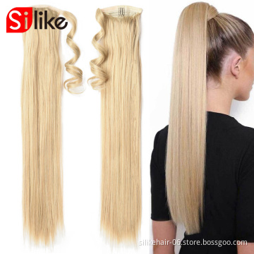 Wholesale 24 inch Soft Long Straight Drawstring Ponytail Hairpiece With Hairpins Pony Tail Hair Extensions Synthetic Ponytail